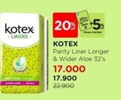 Promo Harga Kotex Fresh Liners Longer & Wider Scented Aloevera 32 pcs - Watsons