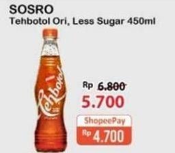 Promo Harga SOSRO Teh Botol Original, Less Sugar 450 ml - Alfamart