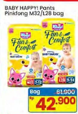 Promo Harga Baby Happy Baby Diapers Pants Fun & Comfort M32, L28 28 pcs - Indomaret