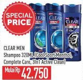 Promo Harga Clear Men Shampoo Anti Dandruff Cool Sport Menthol, Anti Dandruff Complete Care, Active Clean 320 ml - Hypermart