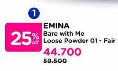 Promo Harga Emina Bare With Me Mineral Loose Powder 01 Fair  - Watsons