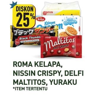 Promo Harga Roma Kelapa Cream/Nissin Crispy Creakers/Delfi Maltitos/Thunder  - Hypermart