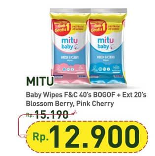 Promo Harga Mitu Baby Wipes Fresh & Clean Blue Blossom Berry, Pink Blooming Cherry per 2 pouch 40 pcs - Hypermart