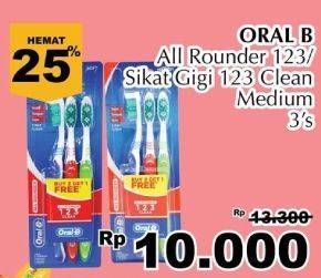 Promo Harga ORAL B Toothbrush All Rounder 1 2 3 Medium 3 pcs - Giant