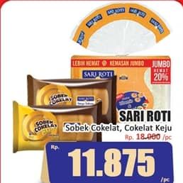 Promo Harga Sari Roti Manis Sobek Cokelat, Cokelat Keju 216 gr - Hari Hari