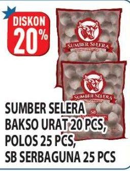 Promo Harga SUMBER SELERA Bakso Sapi UB Urat, Polos, SB Serba Guna 20 pcs - Hypermart