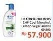 Promo Harga HEAD & SHOULDERS Shampoo Cool Menthol, Lemon Fresh 400 ml - Alfamidi