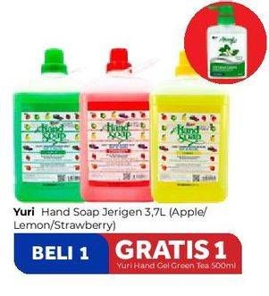 Promo Harga YURI Hand Soap Apple, Lemon, Strawberry 3700 ml - Carrefour