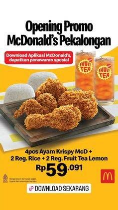 Promo Harga 4 pcs Ayam Krispy McD + 2 Reg Rice + 2 Reg Fruit Tea Lemon  - McD