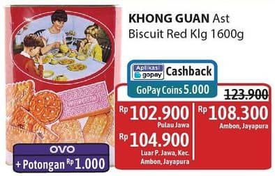 Promo Harga Khong Guan Assorted Biscuit Red 1600 gr - Alfamidi