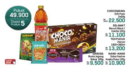 Choco Mania Gift Pack/Selamat Sandwich Biscuits/Teh Pucuk Harum Minuman Teh/Nano Nano Salsa/Garuda Rosta Kacang Panggang