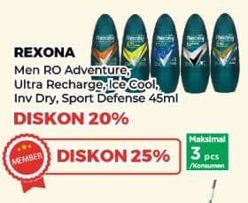 Promo Harga Rexona Men Deo Roll On Adventure, Ice Cool, Invisible Dry, Sport Defence, Ultra Recharge 45 ml - Yogya