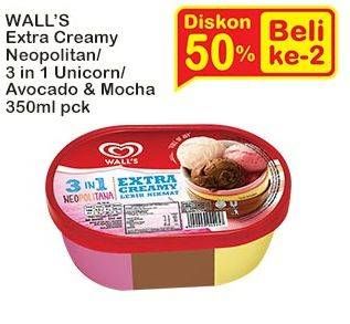 Promo Harga Walls Ice Cream Unicorn 3 In 1, Neopolitana, Avocado Choco Mocha 350 ml - Indomaret