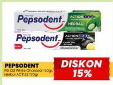 Promo Harga Pepsodent Pasta Gigi Action 123 Charcoal, Herbal 160 gr - Yogya