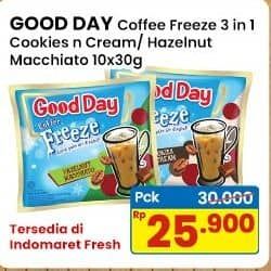 Promo Harga Good Day Coffee Freeze Cookies N Cream, Hazelnut Macchiato per 10 sachet 30 gr - Indomaret