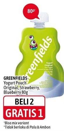 Promo Harga GREENFIELDS Yogurt Squeeze Blueberry, Original, Strawberry 80 gr - Alfamidi