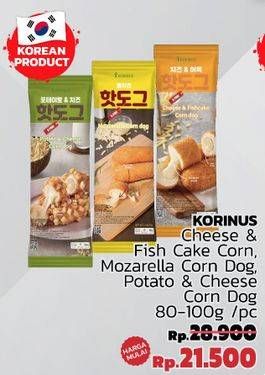 Promo Harga KORINUS Corn Dog Cheese Fishcake, Mozzarella, Potato Cheese 80 gr - LotteMart