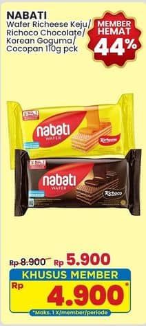 Promo Harga Nabati Wafer Korean Goguna, Richeese, Richoco, Cocopan 110 gr - Indomaret