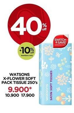 Promo Harga WATSONS X Flower Soft Pack Tissue 250 pcs - Watsons