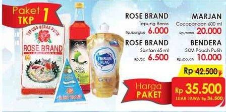 Promo Harga Rose Brand Tepung Beras + Rose Brand Santan + MArjan Syrup + Frisian Flag SKM  - LotteMart