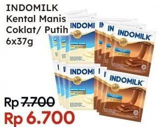 Promo Harga INDOMILK Susu Kental Manis Cokelat, Plain per 6 sachet 37 gr - Indomaret