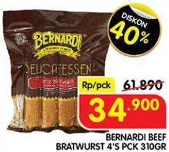 Promo Harga Bernardi Delicatessen Sausage Beef Bratwurst With Cheese, Beef Bratwurst With Blackpaper 310 gr - Superindo