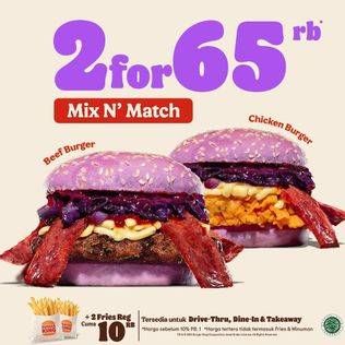 Promo Harga BURGER KING Burger Purple Seoul Beef Burger, Purple Seoul Chicken Burger  - Burger King