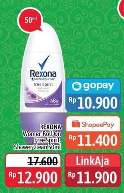Promo Harga REXONA Deo Roll On Free Spirit, Shower Clean 50 ml - Alfamidi