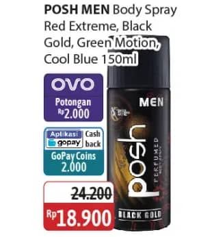 Promo Harga Posh Men Perfumed Body Spray Red Extreme, Black Gold, Green Motion, Cool Blue 150 ml - Alfamidi