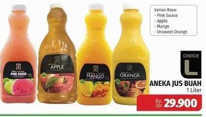 Promo Harga CHOICE L Juice Pink Guava, Apple, Mango, Unsweet Orange 1 ltr - Lotte Grosir