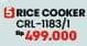 Promo Harga Turbo CRL-1183/1 Rice Cooker 1.8L  - COURTS