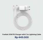 Promo Harga Feeltek Charger 20W With C To Lightning Cable  - iBox