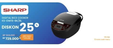 Promo Harga Sharp KS-DW18-BK Rice Cooker 1.8L  - Electronic City