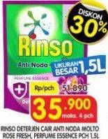 Promo Harga Rinso Liquid Detergent + Molto Pink Rose Fresh, + Molto Purple Perfume Essence 1500 ml - Superindo