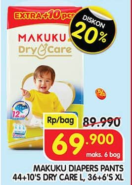Promo Harga Makuku Dry & Care Celana L44+10, XL36+6 42 pcs - Superindo