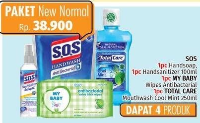 Promo Harga SOS Hand Soap / Hand Sanitizer 100ml / MY BABY Wipes Anti Bacterial / TOTAL CARE Mouthwas Cool Mint 250ml  - LotteMart