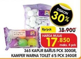Promo Harga 365 Kapur Barus 300gr/Kamper Toilet Warna 6s  - Superindo