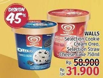 Promo Harga WALLS Selection Oreo Cookies Cream, Strawberry Cheesecake 750 ml - LotteMart