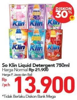 Promo Harga SO KLIN Liquid Detergent 750 ml - Carrefour
