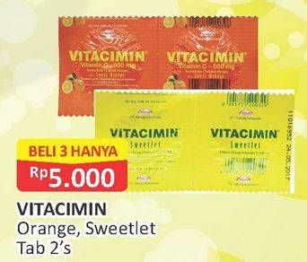 Promo Harga VITACIMIN Vitamin C - 500mg Sweetlets (Tablet Hisap) Orange, Sweeties per 3 sachet 2 pcs - Alfamart