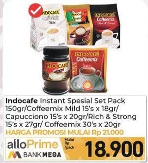 Promo Harga Indocafe Instant Spesial/Coffemix Mild/Capuccino/Rich & Strong/Coffeemix  - Carrefour