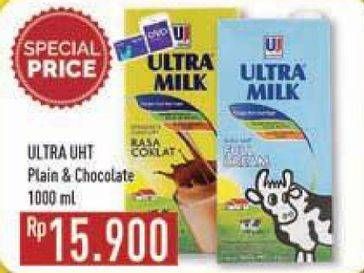 Promo Harga ULTRA MILK Susu UHT Plain, Coklat 1000 ml - Hypermart