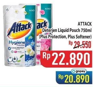 Promo Harga Attack Detergent Liquid Plus Softener, Hygiene Plus Protection 800 ml - Hypermart