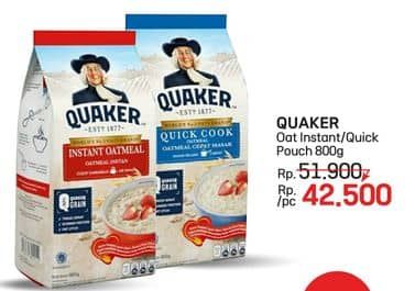 Promo Harga Quaker Oatmeal Instant, Quick Cooking 800 gr - LotteMart