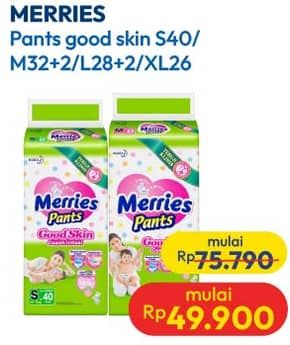 Promo Harga Merries Pants Good Skin S40, M34, L30, XL26 26 pcs - Hypermart