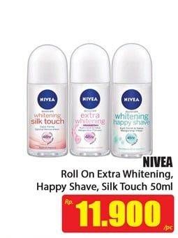 Promo Harga NIVEA Deo Roll On Extra Whitening, Whitening Happy Shave, Whitening Silk Touch 50 ml - Hari Hari