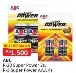 Promo Harga ABC Battery Super Power R03/AAA, R20/D 2 pcs - Alfamart