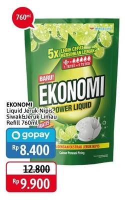 Promo Harga EKONOMI Pencuci Piring Power Liquid Jeruk Nipis, Siwak Jeruk Limau 760 ml - Alfamidi