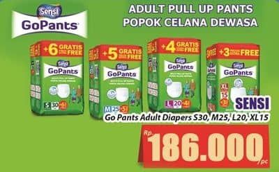 Promo Harga Sensi GoPants Adult Diapers L20+4, M25+5, S30+6, XL15+3 18 pcs - Hari Hari