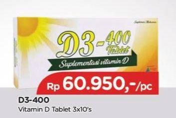 Promo Harga D3-400 Suplemen Vitamin D3 per 3 str 10 pcs - TIP TOP